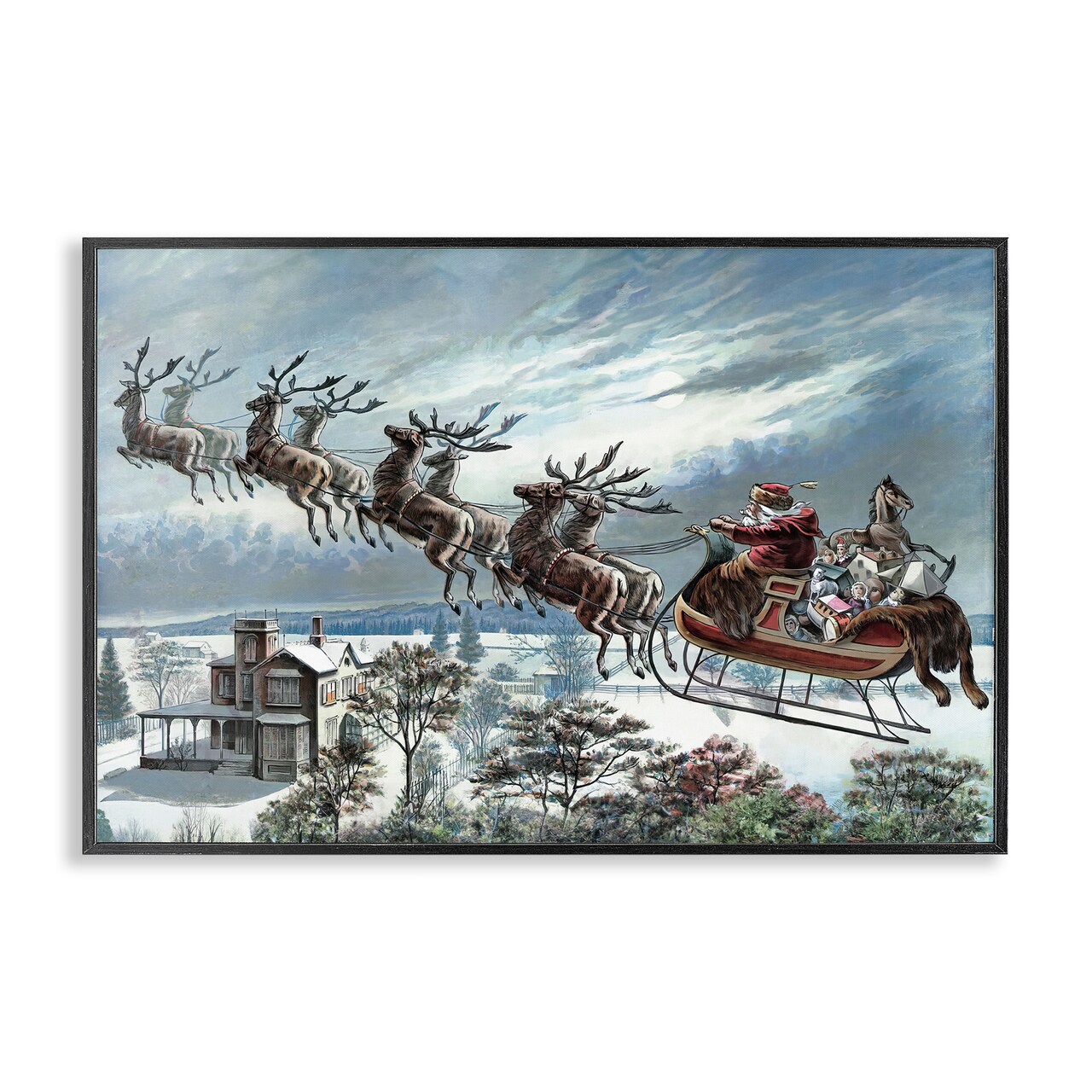 Stupell Industries Santa's Sleigh over Town Framed Giclee Design by Arlington Prints